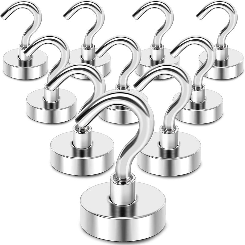 MIKEDE Magnetic Hooks Heavy Duty, 50 Lbs Magnet with Hooks for Cruise Cabins, Strong Magnets Neodymium for Hanging, Magnetic Wall Hooks for Refrigerator, Locker Decoration, Workplace -10Pack - Image 1